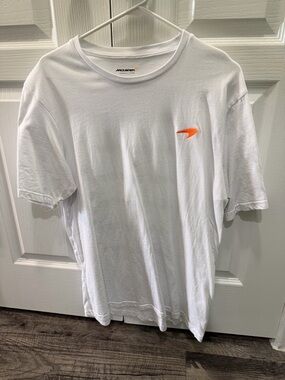 Men's White Short-Sleeve McLaren Logo T-Shirt with Orange Accent